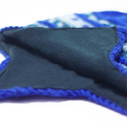 手工針織純羊毛帽 / 手工內刷毛毛帽 / 針織毛帽 / 飛行毛帽 / 毛線帽 - 藍色條紋圖騰 ( 手工限量一件 ) 第6張的照片