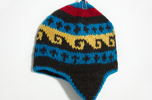 コントラストカラーの国家風のオーシャン（片手を制限） - 手編みの純粋なウールの帽子/手作り帽子/編みキャップ/フライトキャップ 4枚目の画像