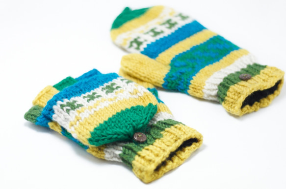 限定版手編みの純粋な羊毛ニット手袋/取り外し可能な手袋/手袋/温かい手袋 - 新鮮な草原のトーテムウール手袋 2枚目の画像
