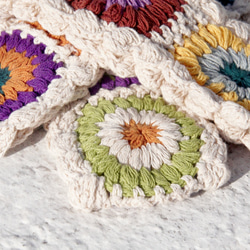 手工棉線編織髮帶 / 編織繽紛髮帶 - 白色系鉤織繽紛花朵 ( 可挑色 ) cotton flower headband 第7張的照片
