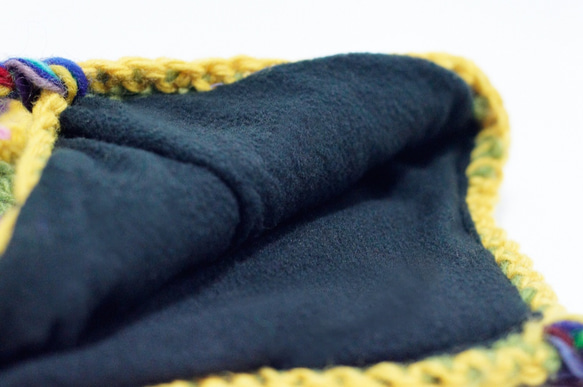 手工針織純羊毛帽 / 手工內刷毛毛帽 / 針織毛帽 / 飛行毛帽 / 毛線帽  - 繽紛圖騰黃紫色 ( 僅一件 ) 第4張的照片