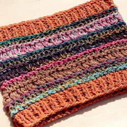 手織り綿のヘアバンド/リボン組紐カラフルなヘアアクセサリー - オレンジ色のストライプパターン（マニュアル限定）コットンカチュー 1枚目の画像