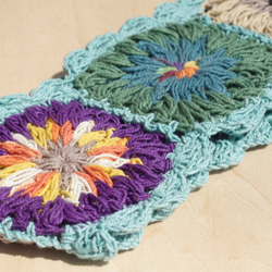 手工棉線編織髮帶 / 編織繽紛髮帶 - 天藍色繽紛花朵 ( 手工限量一件 ) cotton headband 第4張的照片