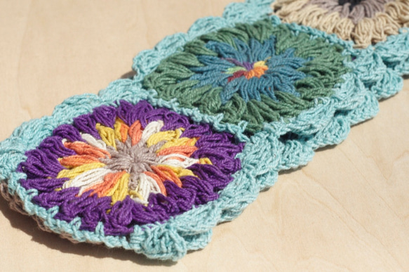 手工棉線編織髮帶 / 編織繽紛髮帶 - 天藍色繽紛花朵 ( 手工限量一件 ) cotton headband 第4張的照片