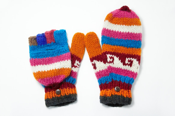 情人節禮物 限量一件手織純羊毛針織手套 / 可拆卸手套 / 保暖手套 - 繽紛聖誕氣息 wool gloves 第1張的照片