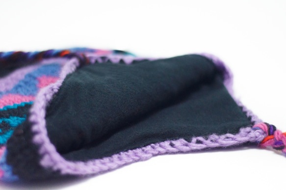 情人節禮物手工編織純羊毛帽/飛行毛帽 / 毛線帽 - 桃紫色系圖騰 ( 僅一件 ) wool hat 第5張的照片