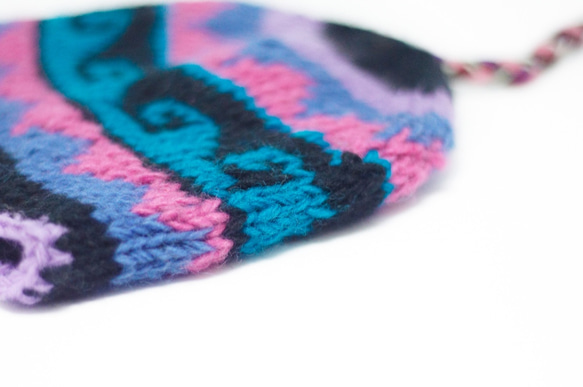 情人節禮物手工編織純羊毛帽/飛行毛帽 / 毛線帽 - 桃紫色系圖騰 ( 僅一件 ) wool hat 第8張的照片