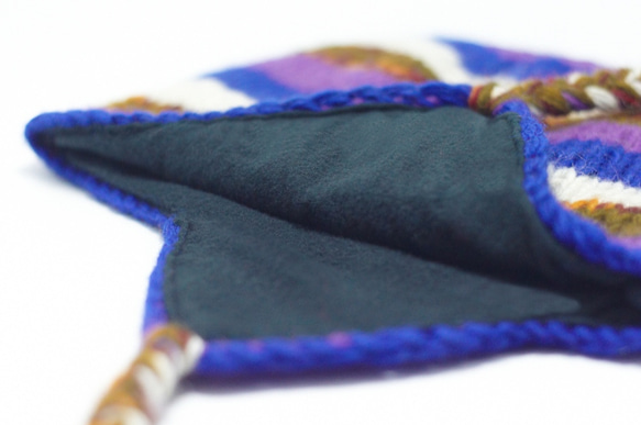 手工編織純羊毛帽 / 手工內刷毛毛帽 / 針織毛帽 / 毛線帽 / 飛行毛帽 - 藍紫色條紋 ( 手工限量一件 ) 第3張的照片