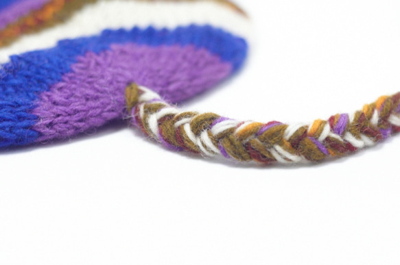 手織りの純粋なウールの帽子/手作り剛毛キャップ/編み帽子/ウールキャップ/飛行帽 - 青紫色のストライプ（手作り限定版） 5枚目の画像