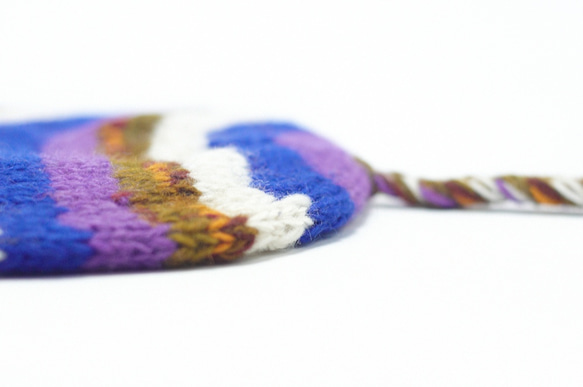 手工編織純羊毛帽 / 手工內刷毛毛帽 / 針織毛帽 / 毛線帽 / 飛行毛帽 - 藍紫色條紋 ( 手工限量一件 ) 第6張的照片