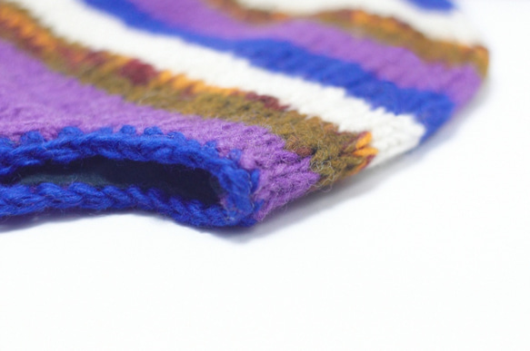 手工編織純羊毛帽 / 手工內刷毛毛帽 / 針織毛帽 / 毛線帽 / 飛行毛帽 - 藍紫色條紋 ( 手工限量一件 ) 第7張的照片
