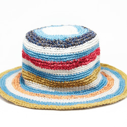 手織りコットンキャップ/ニットキャップ/帽子/バイザー/帽子 - マジックブルースカラフルなストライプフェアトレード麻の帽子 1枚目の画像