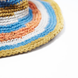 手織りコットンキャップ/ニットキャップ/帽子/バイザー/帽子 - マジックブルースカラフルなストライプフェアトレード麻の帽子 4枚目の画像