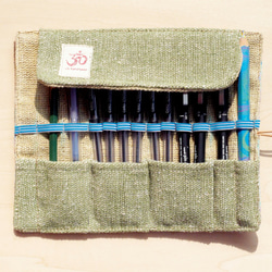 聖誕禮物 母親節 手繪渲染筆袋 手感捲軸 春捲筆袋-筆的水彩色房子17 ( 藍色彈性線 ) canvas pencase 第1張的照片
