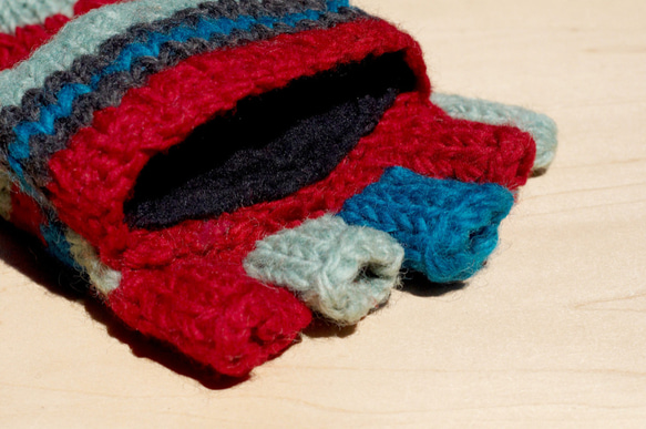限量一件手織純羊毛針織手套 / 可拆卸手套 / 內刷毛手套 / 保暖手套(made in nepal) - 鮮豔對比 第4張的照片