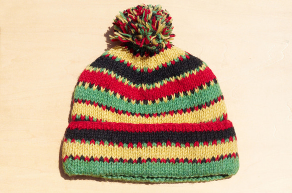 熱帯ジャングルの国 - 手作り限定版の純粋なウールの帽子/ニットキャップ/手織りキャップ/（ネパール製）ウールキャップ毛手織り 1枚目の画像
