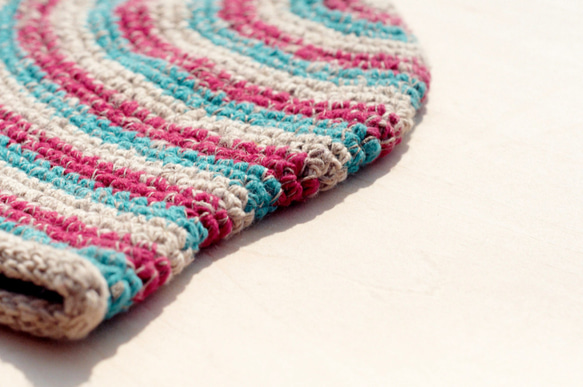 限定ワンピース手編み帽子/手編み綿とリネン帽子/手編みバケット帽子-赤と緑のストライプのフェアトレード麻の帽子 5枚目の画像
