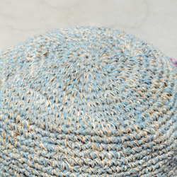 手織り綿のサリーラインキャップ/ニットキャップ/帽子/ストローハット - ブルー綿のサリー+編組民族の麻の帽子 7枚目の画像
