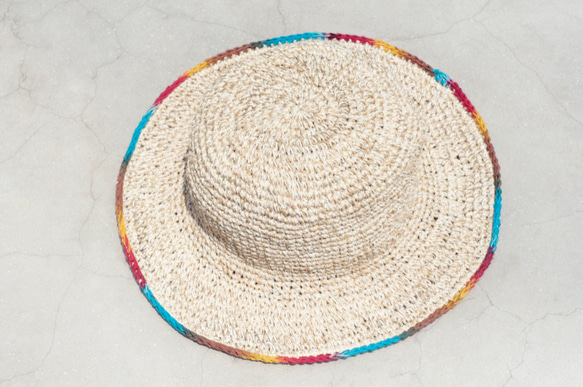 手編み限定綿帽子/漁師帽子/バイザー/麦わら帽子 - 夏グラデーション織りファラドミンエスニック麻帽子 8枚目の画像