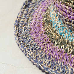 限量一件 手工編織棉麻帽/編織帽/漁夫帽/遮陽帽/草帽 - 藍紫森林色繽紛條紋 ethnic hemp hat 第3張的照片