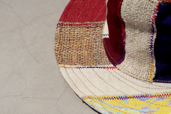 エスニックステッチ手織りコットンハット/ニット帽子/漁師帽子/バイザー/麦わら帽子-エスニック手織りコットンとリネン（限定版）麻 7枚目の画像