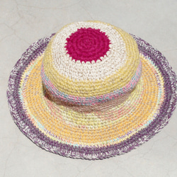 限量一件 手工編織棉麻帽/編織帽/漁夫帽/遮陽帽/草帽 - 條紋紅色太陽 ethnic hemp hat 第3張的照片