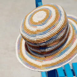 限量一件 手工編織棉麻帽/編織帽/漁夫帽/遮陽帽/草帽 - 陽光色條紋編織 ethnic hemp hat 第2張的照片