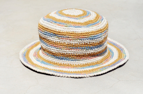 限量一件 手工編織棉麻帽/編織帽/漁夫帽/遮陽帽/草帽 - 陽光色條紋編織 ethnic hemp hat 第7張的照片