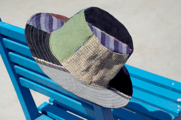 民族手織りステッチコットンキャップ/ニット帽/帽子/バイザー - スカイブルー手織り綿麻の帽子（1を制限します） 4枚目の画像