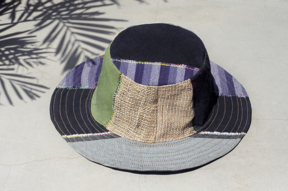 民族手織りステッチコットンキャップ/ニット帽/帽子/バイザー - スカイブルー手織り綿麻の帽子（1を制限します） 5枚目の画像