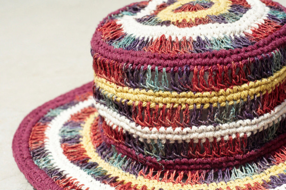 限量一件 手工棉麻帽 / 漁夫帽 / 遮陽帽 / 草帽 - 鏤空彩虹渲染色編織 fairtrade hemp hat 第8張的照片