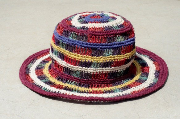 限定版手作りコットンキャップ/帽子/バイザー/帽子 - エスニック麻の帽子を編み中空虹の勾配 1枚目の画像