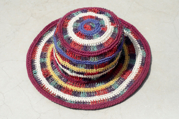 限定版手作りコットンキャップ/帽子/バイザー/帽子 - エスニック麻の帽子を編み中空虹の勾配 2枚目の画像