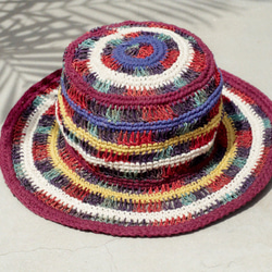 限定版手作りコットンキャップ/帽子/バイザー/帽子 - エスニック麻の帽子を編み中空虹の勾配 8枚目の画像