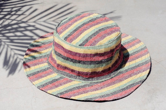 民族手織りステッチコットンキャップ/ニット帽/帽子/バイザー/帽子 - 熱帯色付きのストライプ（リミット1）麻の帽子 1枚目の画像