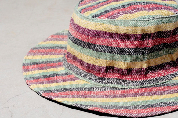 民族手織りステッチコットンキャップ/ニット帽/帽子/バイザー/帽子 - 熱帯色付きのストライプ（リミット1）麻の帽子 2枚目の画像