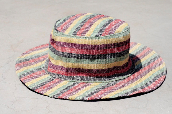 民族手織りステッチコットンキャップ/ニット帽/帽子/バイザー/帽子 - 熱帯色付きのストライプ（リミット1）麻の帽子 3枚目の画像