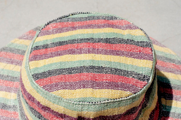民族手織りステッチコットンキャップ/ニット帽/帽子/バイザー/帽子 - 熱帯色付きのストライプ（リミット1）麻の帽子 5枚目の画像