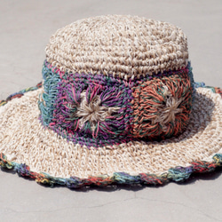 限量一件 手工編織棉麻帽/編織帽/漁夫帽/遮陽帽 - 漸層花邊花朵編織 flower hemp hat 第1張的照片