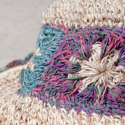 限量一件 手工編織棉麻帽/編織帽/漁夫帽/遮陽帽 - 漸層花邊花朵編織 flower hemp hat 第3張的照片