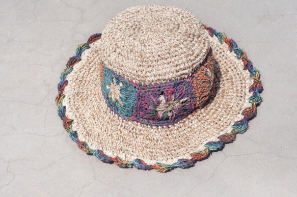 限量一件 手工編織棉麻帽/編織帽/漁夫帽/遮陽帽 - 漸層花邊花朵編織 flower hemp hat 第4張的照片