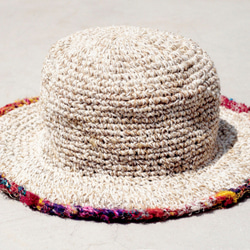 手工紗麗線編織棉麻帽/編織帽/漁夫帽/草帽 - 紗麗線編織 fairtrade ethnic silk hat 第6張的照片