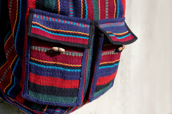 綿のバックパックを織り赤と緑の線 - リュックサック/バックパックエスニック/ストライプリュック後の綿ニットの感触 6枚目の画像