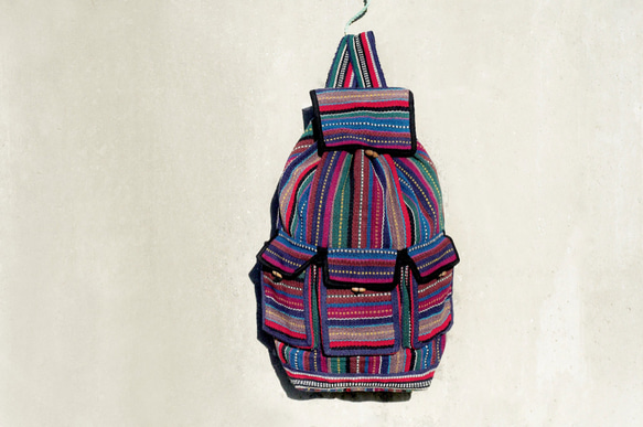 編織手感後背包 / 民族後背包 / 條紋後背包 - 藍色世界 ethnic cotton backpack 第1張的照片