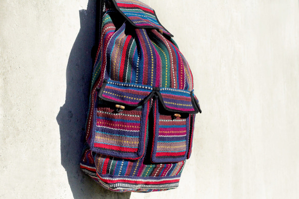編織手感後背包 / 民族後背包 / 條紋後背包 - 藍色世界 ethnic cotton backpack 第2張的照片
