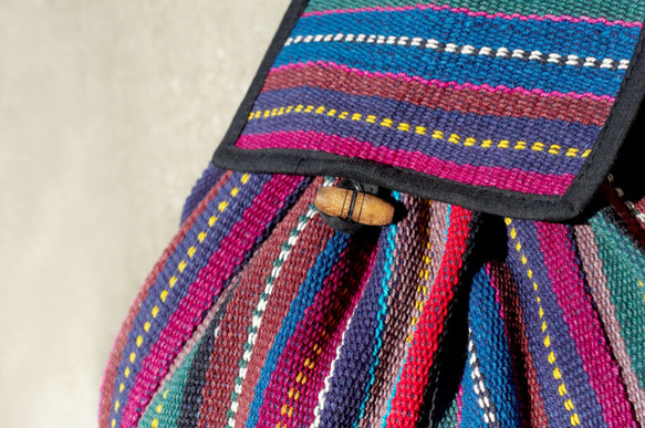 編織手感後背包 / 民族後背包 / 條紋後背包 - 藍色世界 ethnic cotton backpack 第4張的照片