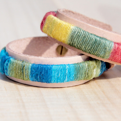 棉麻手感純牛皮手環 手鐲 手鍊- 南美漸層色調 ( 可挑色 ) colorful leather bracelet 第1張的照片