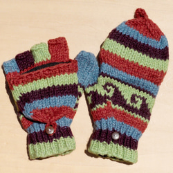 限量一件手織純羊毛針織手套 / 可拆卸手套 / 內刷毛手套 / 保暖手套(made in nepal) - 鮮豔南美森林 第1張的照片