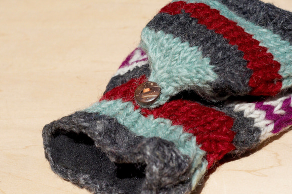 限量一件手織純羊毛針織手套 / 可拆卸手套 / 內刷毛手套 / 保暖手套(made in nepal) - 葡萄紫與薄荷 第4張的照片