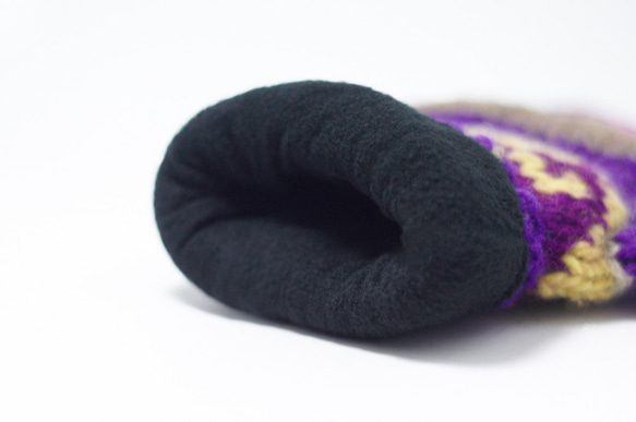 NG商品 限量一件針織純羊毛保暖手套 / 2ways手套 / 露趾手套 / 內刷毛手套 / 針織手套 - 紫色東歐民族風 第3張的照片